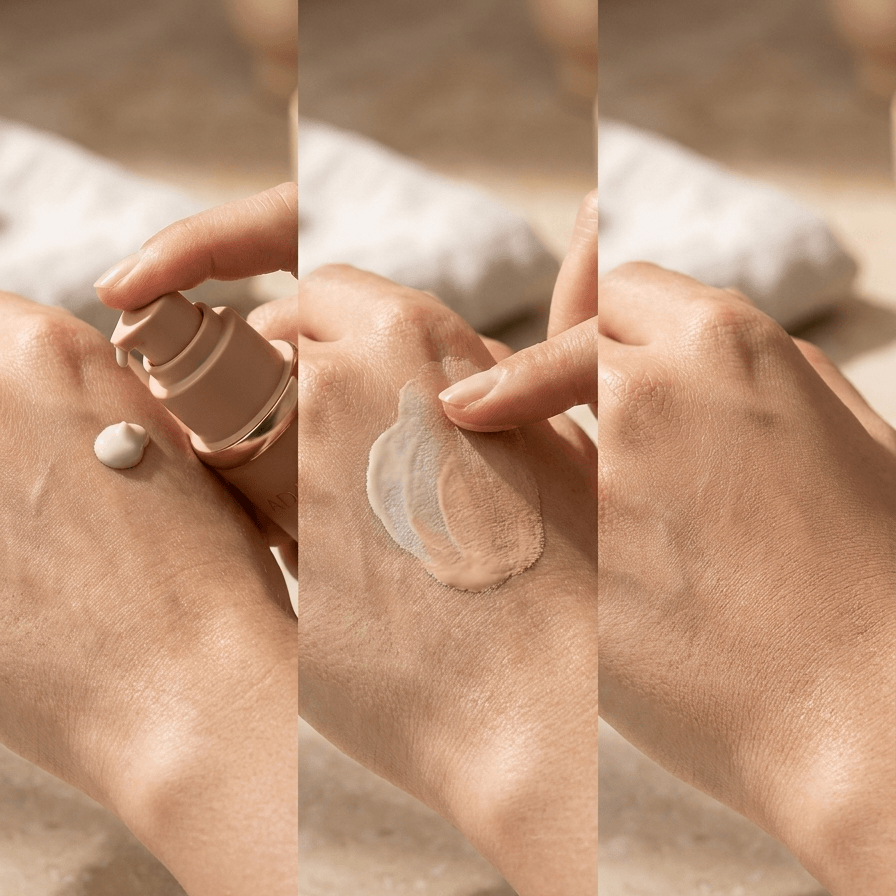 Adaptif foundation dispensed, blended, and finished on skin