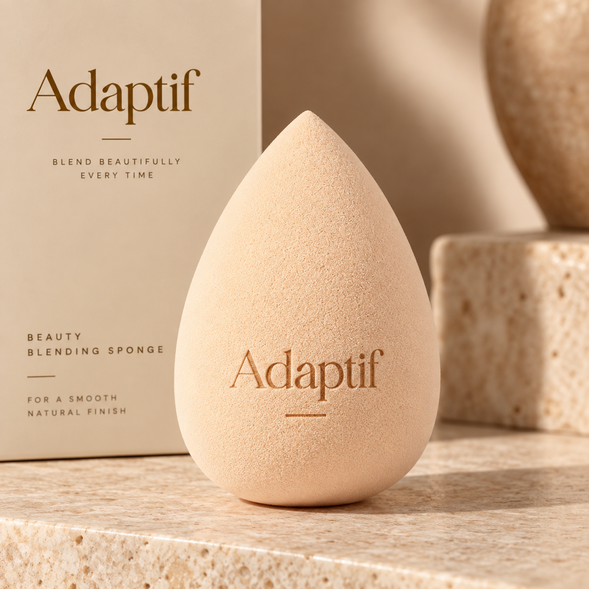 Adaptif Beauty Blending Sponge in warm neutral product setting